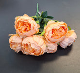 Buchet bujori artificiali piersica – 7 flori, aspect natural 40cm